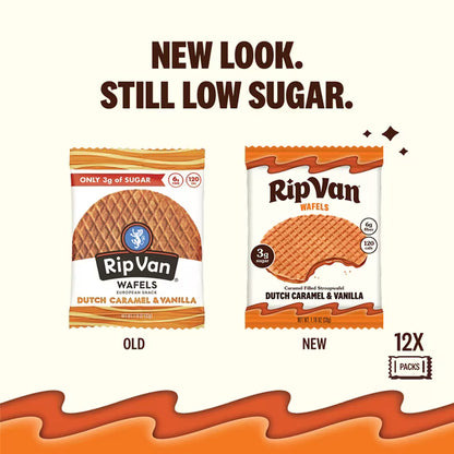 Rip Van Dutch Caramel & Vanilla Stroopwafels, Non-GMO, Low Sugar (3g), 12 Count
