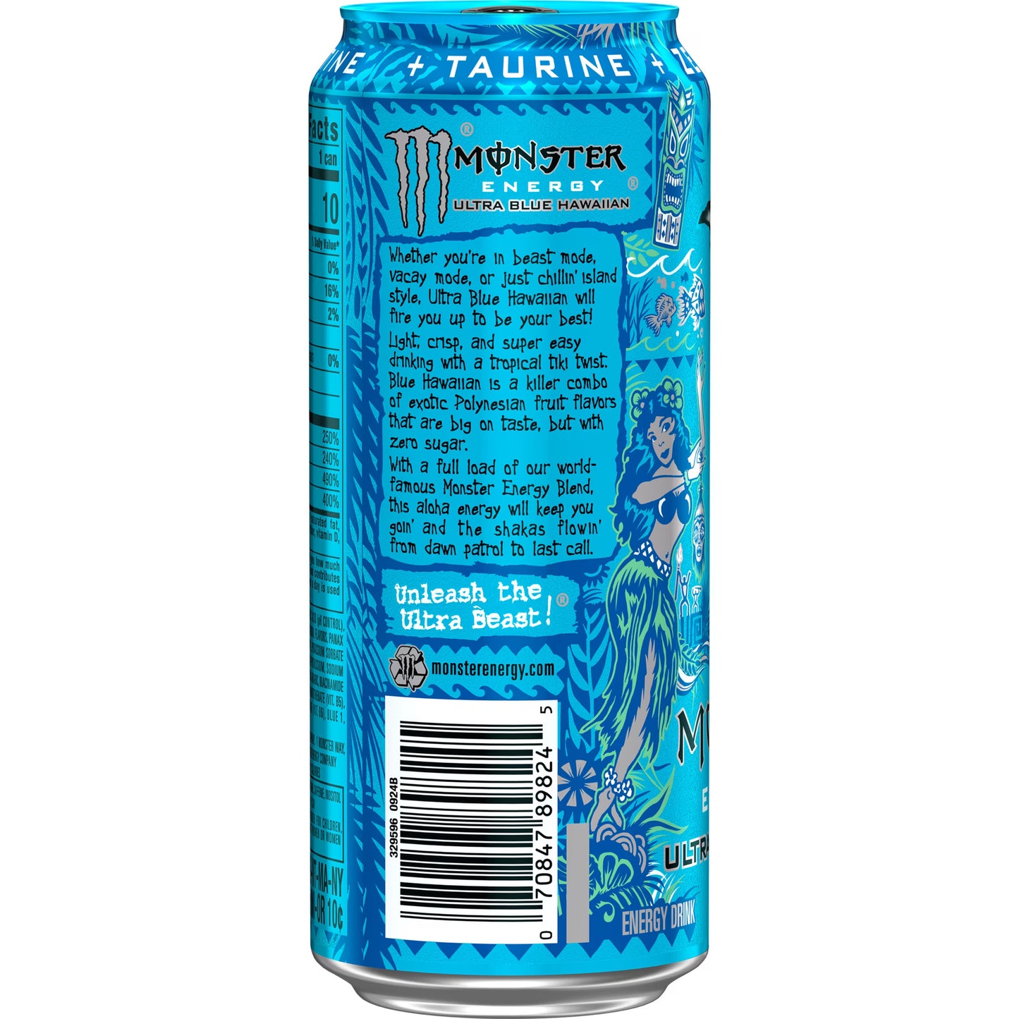 Monster Energy Ultra, Blue Hawaiian, Sugar Free Energy Drink, 16 Fl Oz