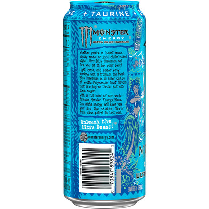 Monster Energy Ultra, Blue Hawaiian, Sugar Free Energy Drink, 16 Fl Oz