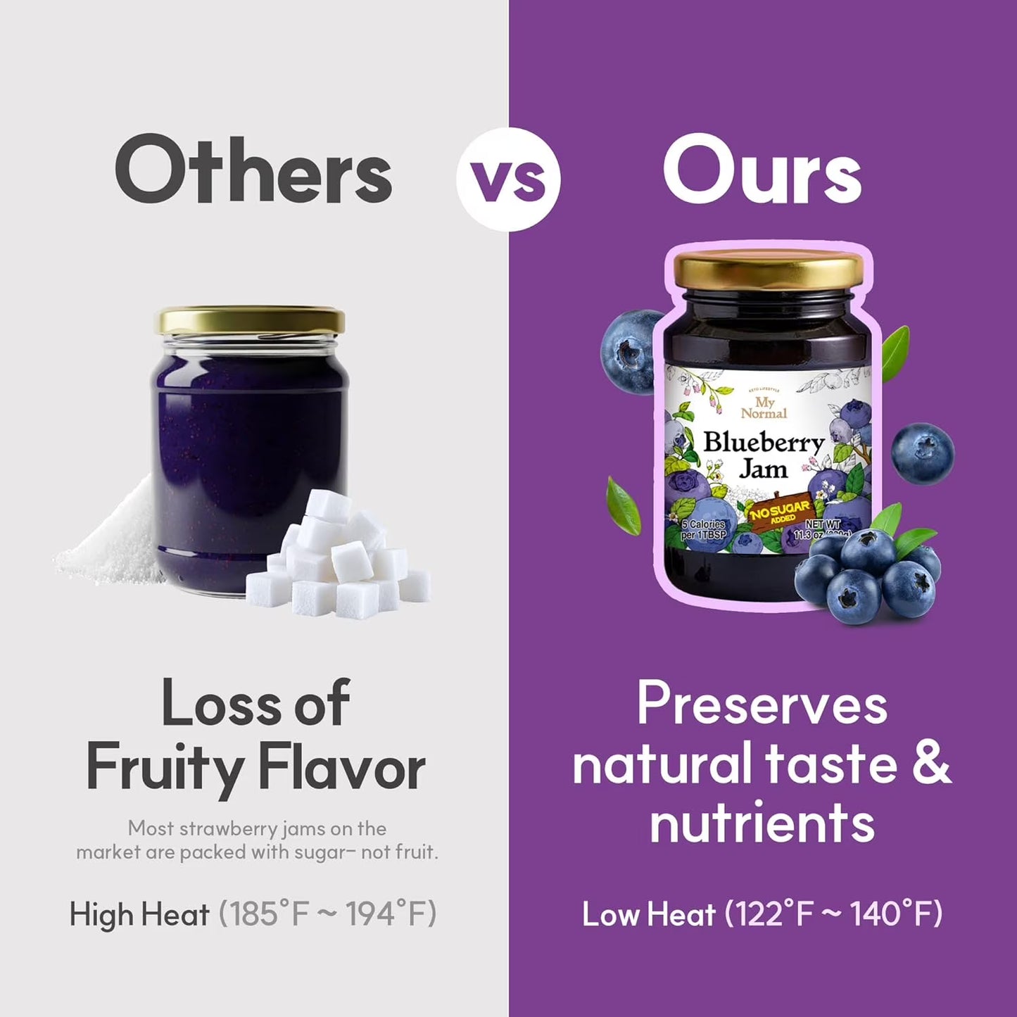 My Normal Low Calorie Blueberry Jam – Diabetic-Friendly, Canadian Blueberry 55% Fruit Jelly with Allulose, Keto & Zero Sugar Jam - Only 4 Ingredients, No Artificial Additives (320g, 11.28 oz)
