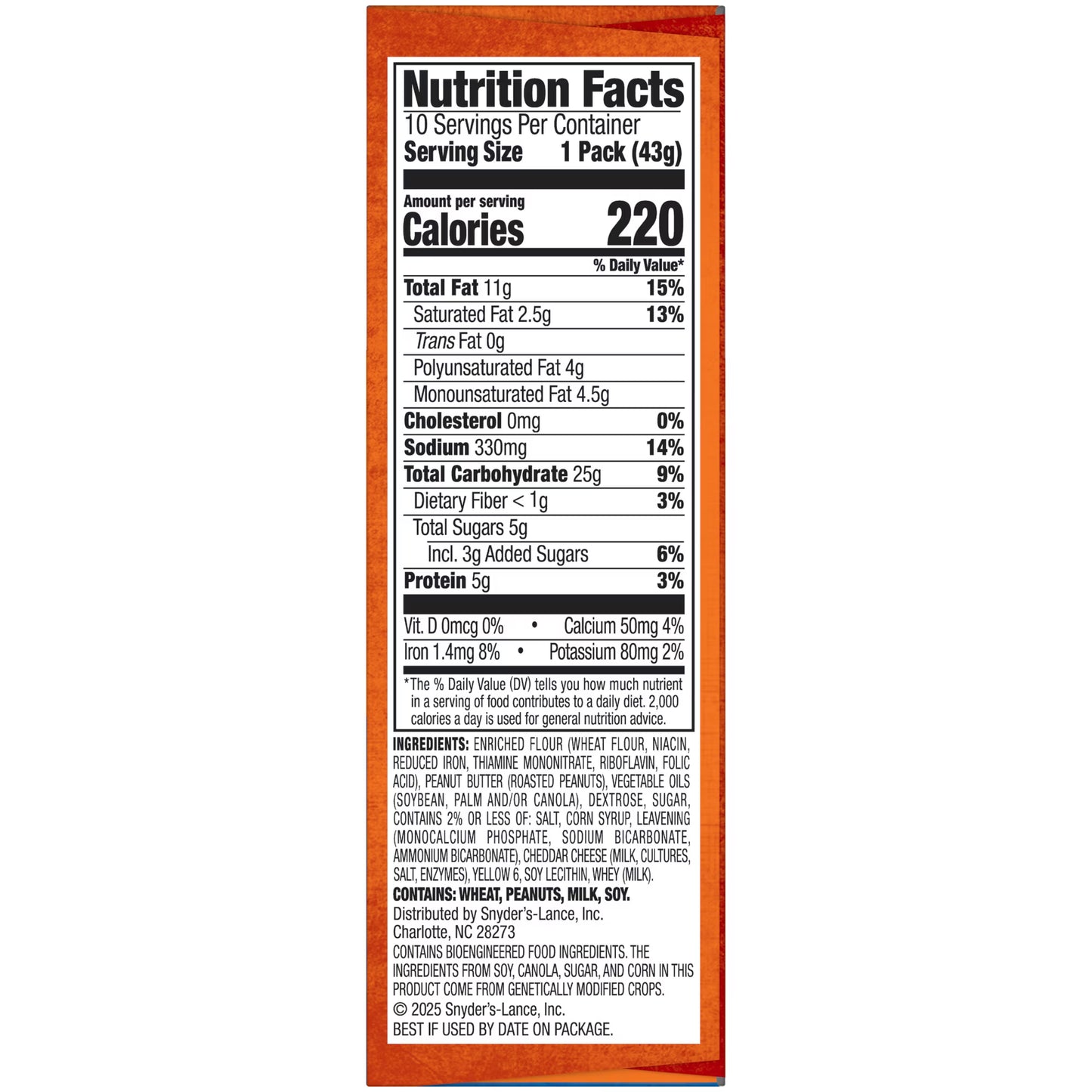 Lance ToastChee Peanut Butter, 10 Count 1.52 oz