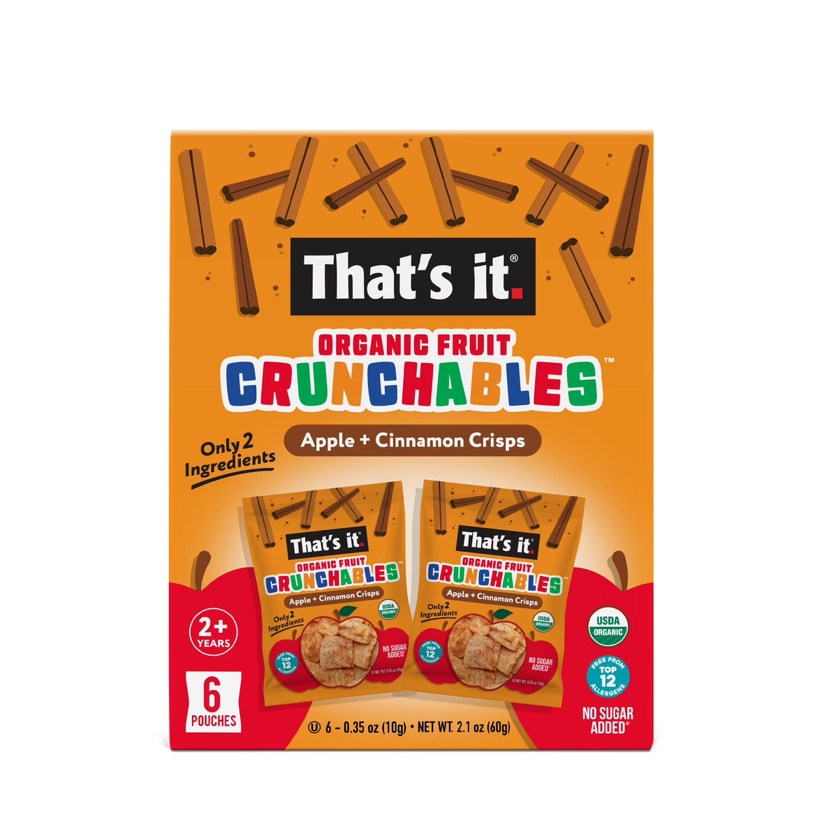 (6 pack) That's It. Crispy, Gluten-Free, Organic Apple + Cinnamon Crunchables, 6 Count