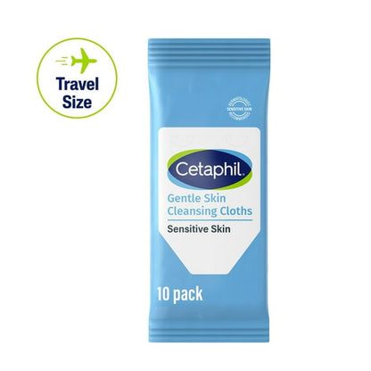 Cetaphil Gentle Skin Travel Size Facial Cleansing Cloth Wipes for Face and Body, Fragrance Free, 10 ct