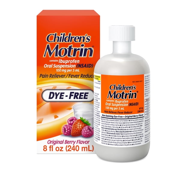 Children’s Motrin Dye-Free, Oral Suspension Liquid, Ibuprofen, Pain Reliever, Berry Flavor 8 Fl oz