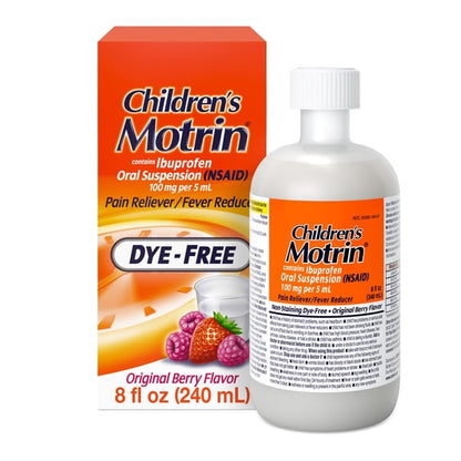 Children’s Motrin Dye-Free, Oral Suspension Liquid, Ibuprofen, Pain Reliever, Berry Flavor 8 Fl oz