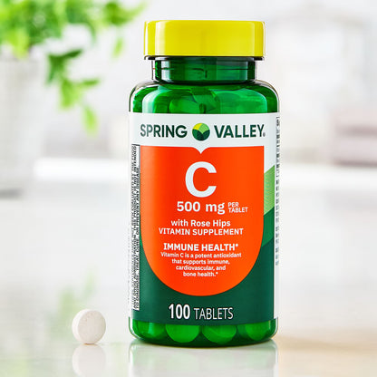 (3 pack) Spring Valley Vitamin C with Rose Hips, 500 mg, 100 Count, Dietary Supplement Tablets for Immune Health