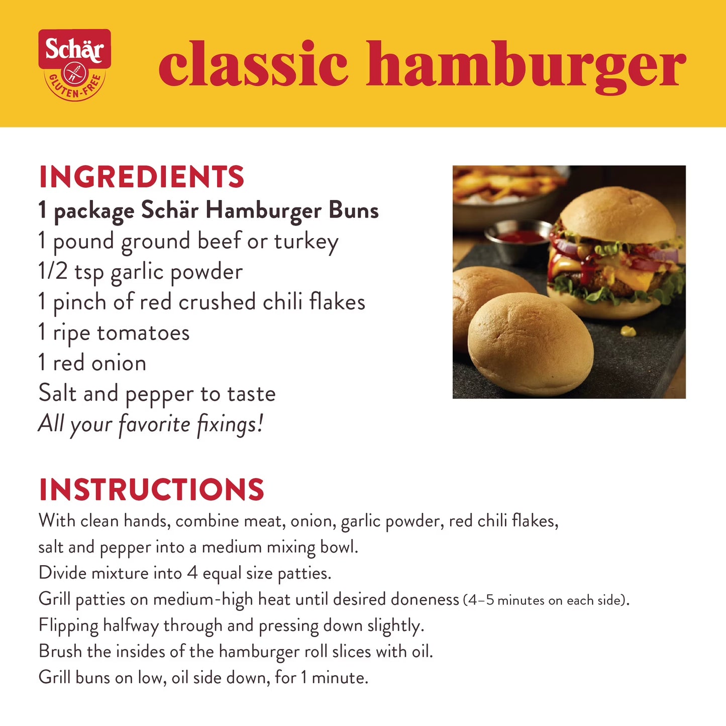 Schar Gluten Free Hamburger Buns, Shelf-Stable, 10.6 oz (4 Count)
