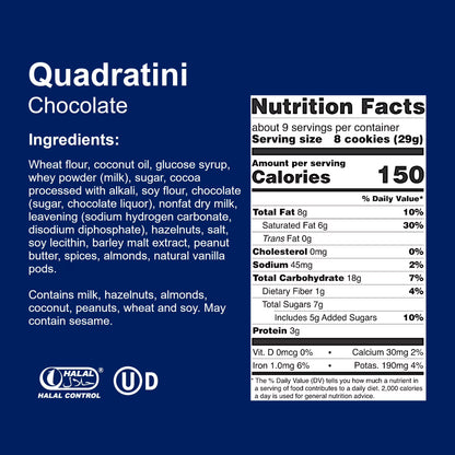Loacker Quadratini Chocolate, Non-GMO Cream-Filled Cream-Filled Bite-Size Wafer Cookiess, 8.82 oz, Pack of 6