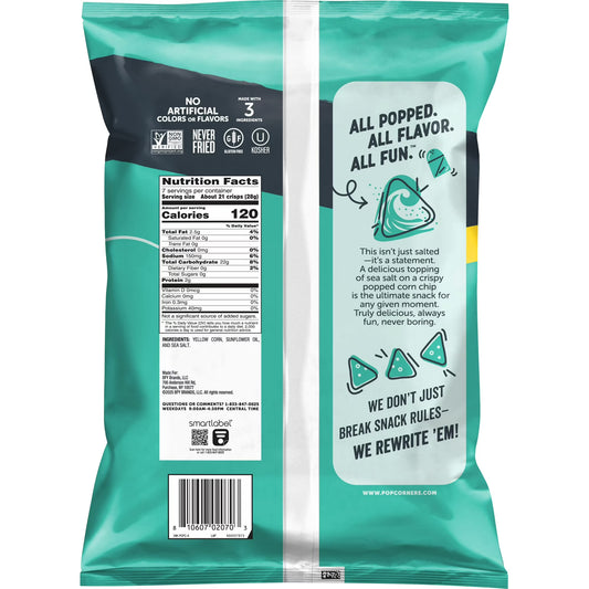 PopCorners No Artificial Colors or Flavors Sea Salt Popped Corn Chips Bag, 7 oz