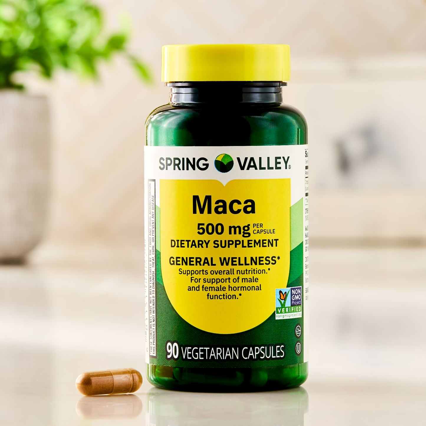 Spring Valley Maca Dietary Supplement Vegetarian Capsules for General Wellness, 500 mg, 90 Count