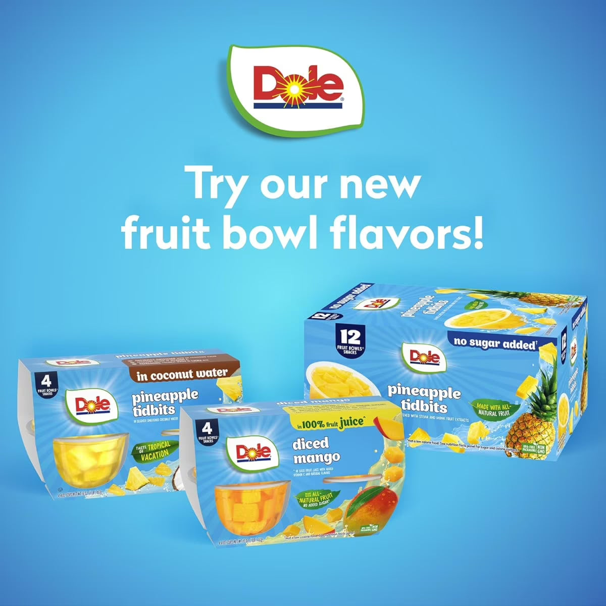 (4 pack) Dole Fruit Bowls Pineapple Tidbits in 100% Fruit Juice, 4 oz Cups (4 Pack)