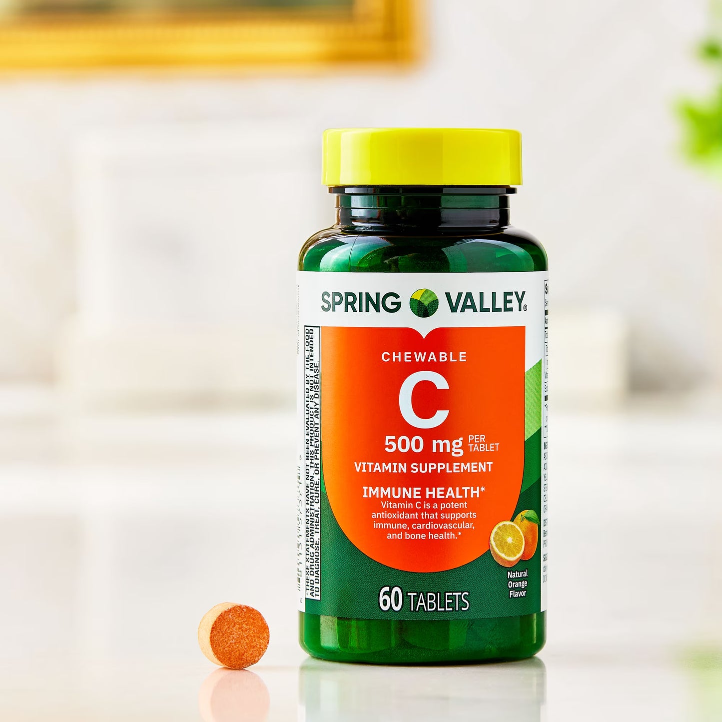 Spring Valley Vitamin C Dietary Supplement, Orange Flavor, 500 mg, 60 Count, Chewable Tablets