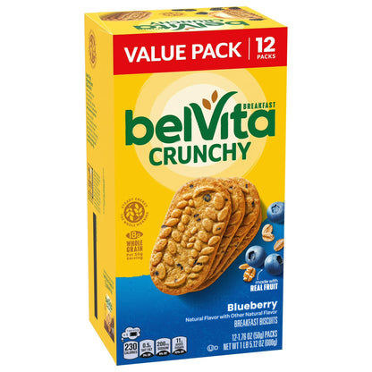 (3 pack) belVita Breakfast Bars Biscuits, Blueberry, Value Pack, 12 Packs (4 Biscuits Per Pack)