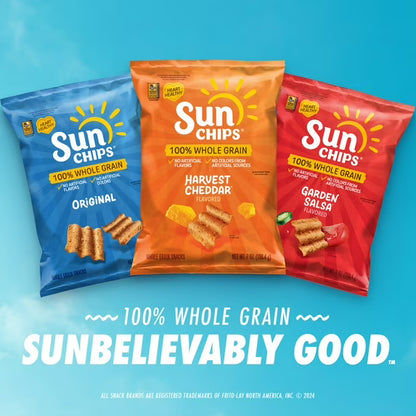 SunChips 100% Whole Grain Harvest Cheddar Snack Chips Bag, 2.25 oz