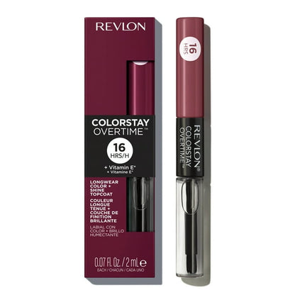 Revlon ColorStay Overtime Longwearing Gloss Lipstick with Vitamin E, 270 Relentless Raisin, 0.07 fl oz