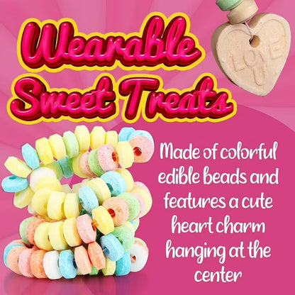 Fusion Select 96 Packs Color Candy Bracelet - Edible Candy Jewelry with Love Heart Charm - Sweet Treats for Kids Birthday, Party Favors, Pinata Filling - Individually Wrapped Fruit Flavor Snacks