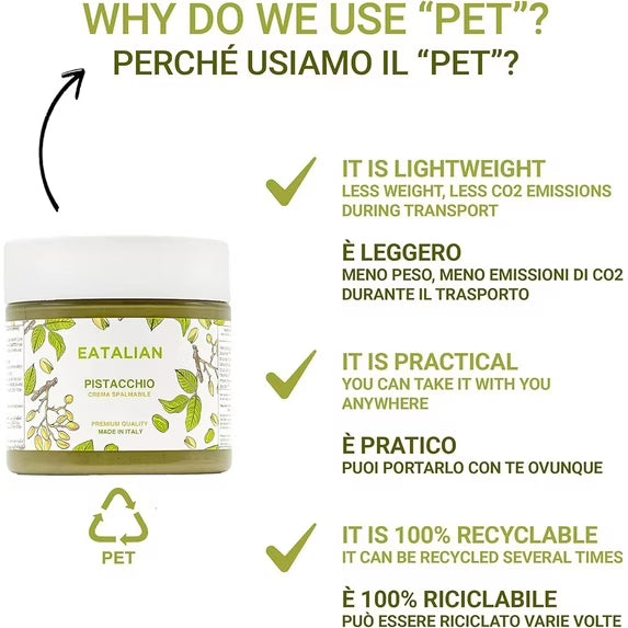 EATALIAN by AMZ BETTER Pistachio Cream, 7oz/200 gr, Spreadable Pistachio Paste, Sweet and Unique Taste, Ideal on Bread, for Cakes, Dessert, Ice Cream, Excellent for Dubai Chocolate, Made in Italy