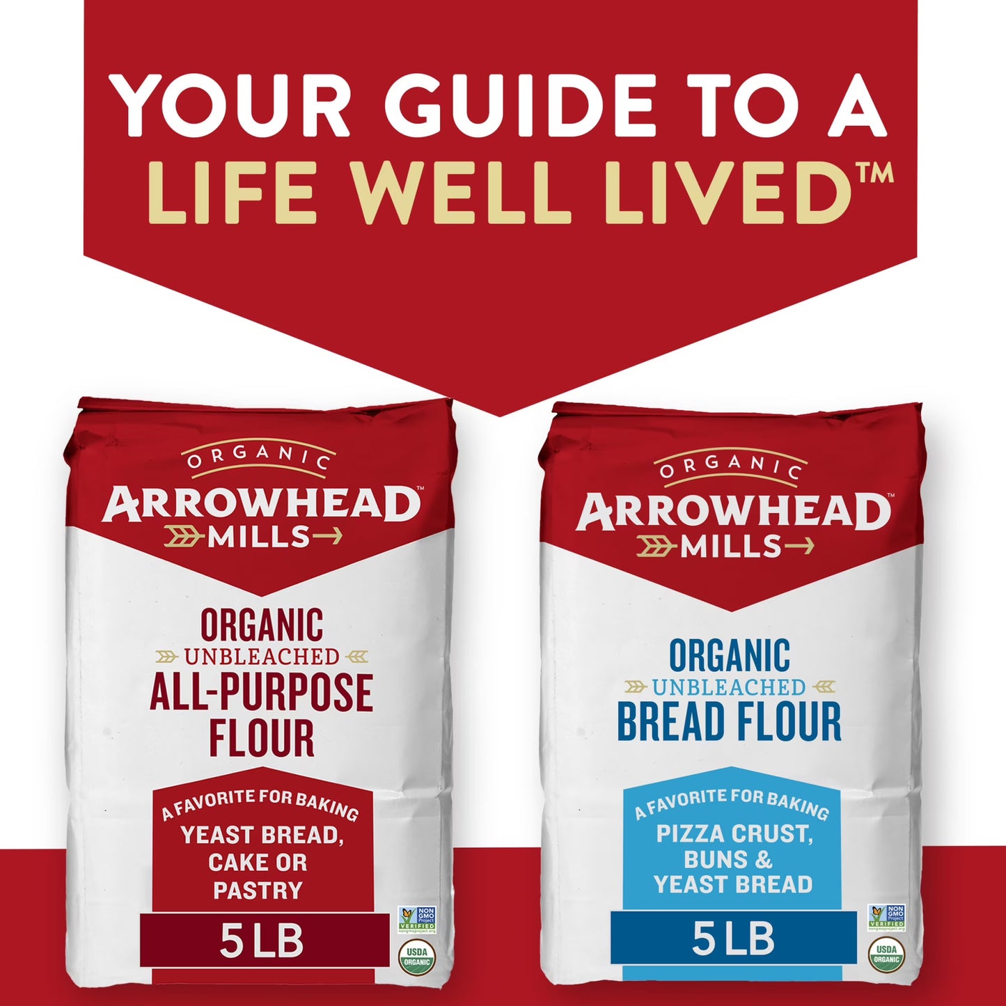 (3 pack) Arrowhead Mills Unbleached Organic All Purpose Flour, 5 lb Bag