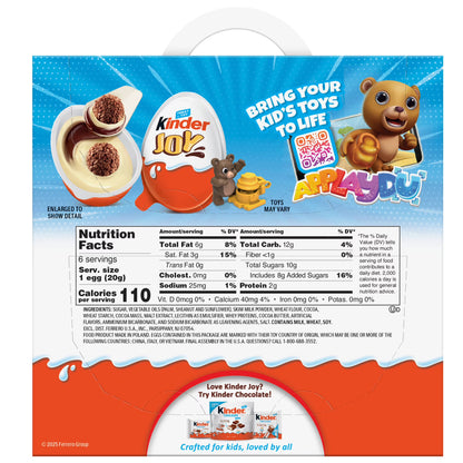 Kinder Joy Eggs, 6 Count, Treat Plus Toy, Sweet Creams and Chocolatey Wafers, Individually Wrapped, 4.2 oz