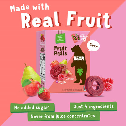 BEAR Fruit Rolls Variety Pack Straw/Rasp 8.4oz, 12 count