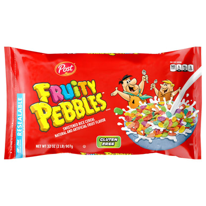 Post Fruity PEBBLES Breakfast Cereal, Gluten Free, Sweetened Puffed Rice, 32 oz Bag