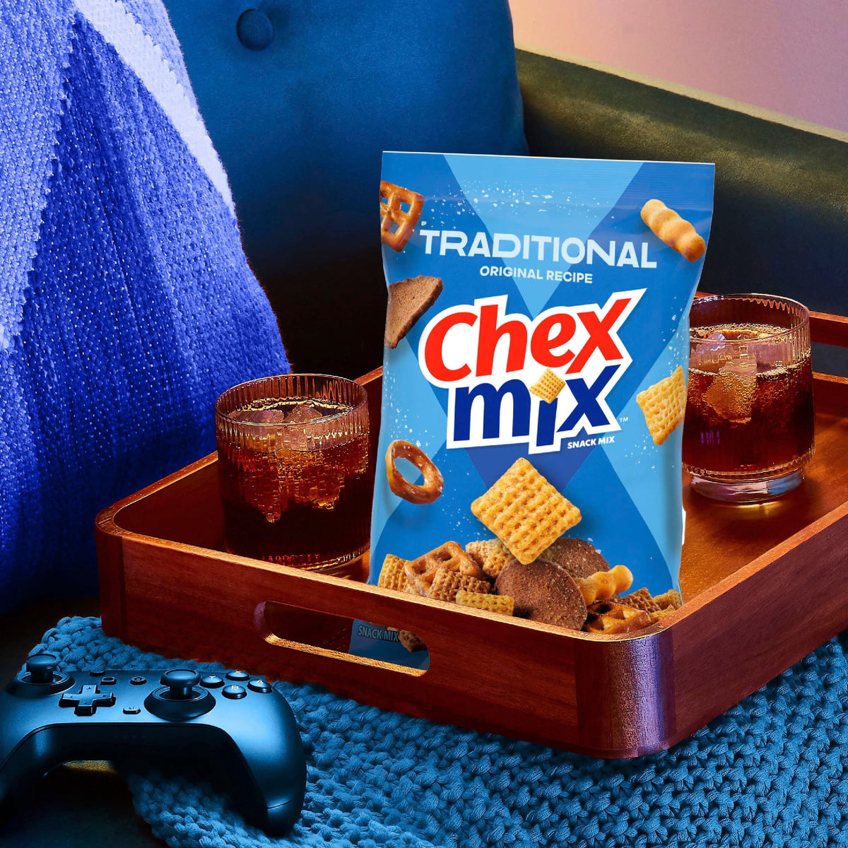 (4 pack) Chex Mix Traditional Original Recipe Snack Mix, Savory Snack Bag, Family Size, 13.5 oz