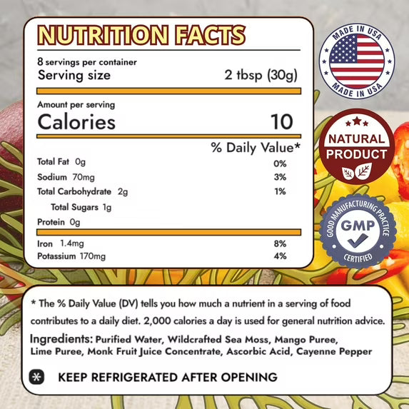 Sea Moss Gel – Mango Chili Zing 8oz Raw Wildcrafted Irish Sea Moss, Vegan Superfood, Essential Vitamins & Trace Minerals, Jam, Jelly & Spread Gifts, Made in the USA