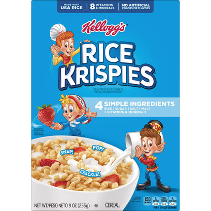 (8 pack) Kellogg's Rice Krispies Original Breakfast Cereal, 8 Vitamins and Minerals, 9 oz
