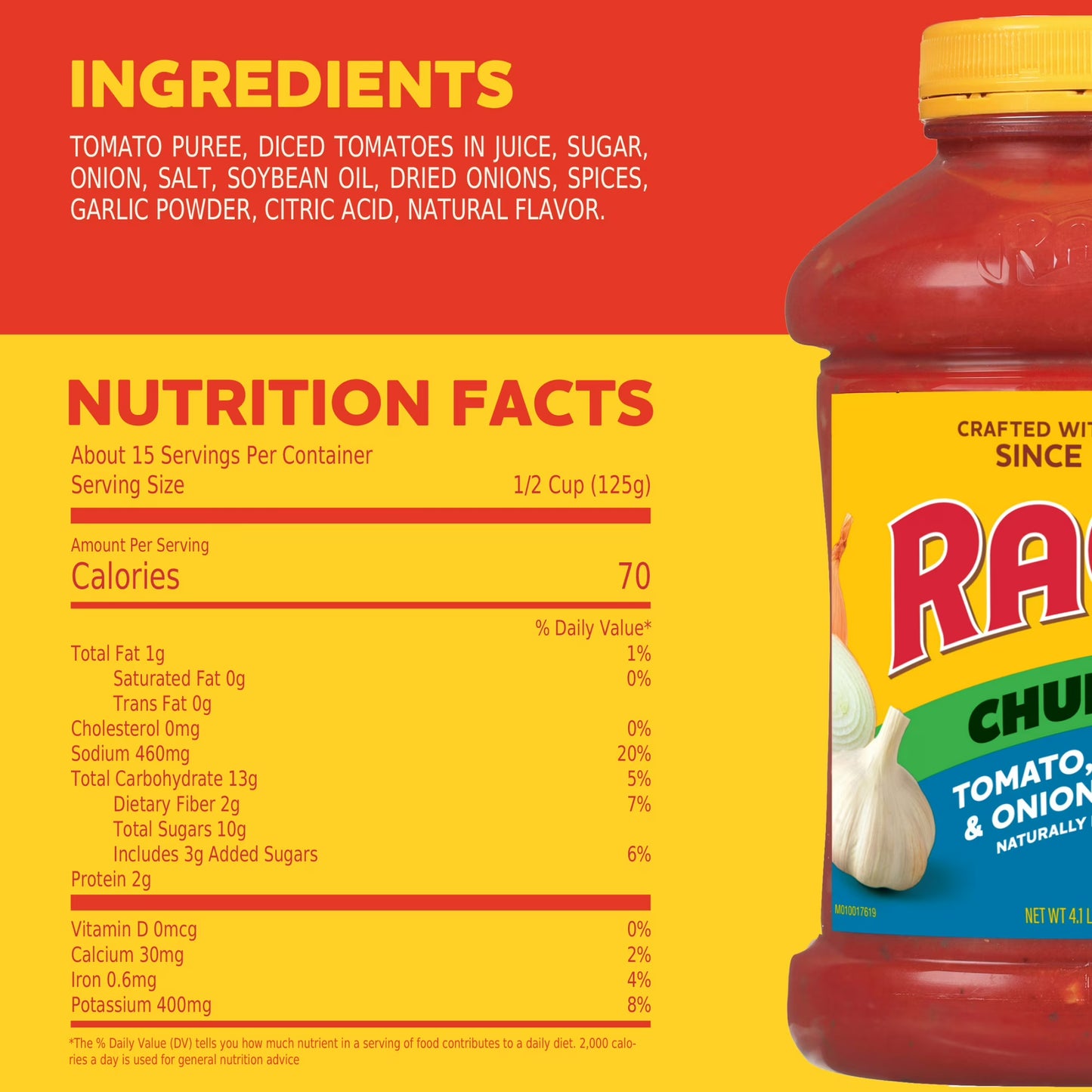 RAGU Chunky Tomato Pasta Sauce, with Garlic and Onion, 66 oz