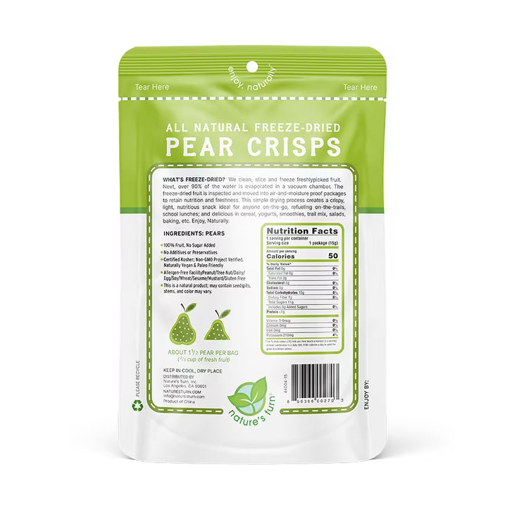 Nature’s Turn Freeze-Dried Pear Crisps, No Added Sugar, Healthy Natural Fruit Crisp Snack for School Lunches, 6 Pack (1.2 oz Each)