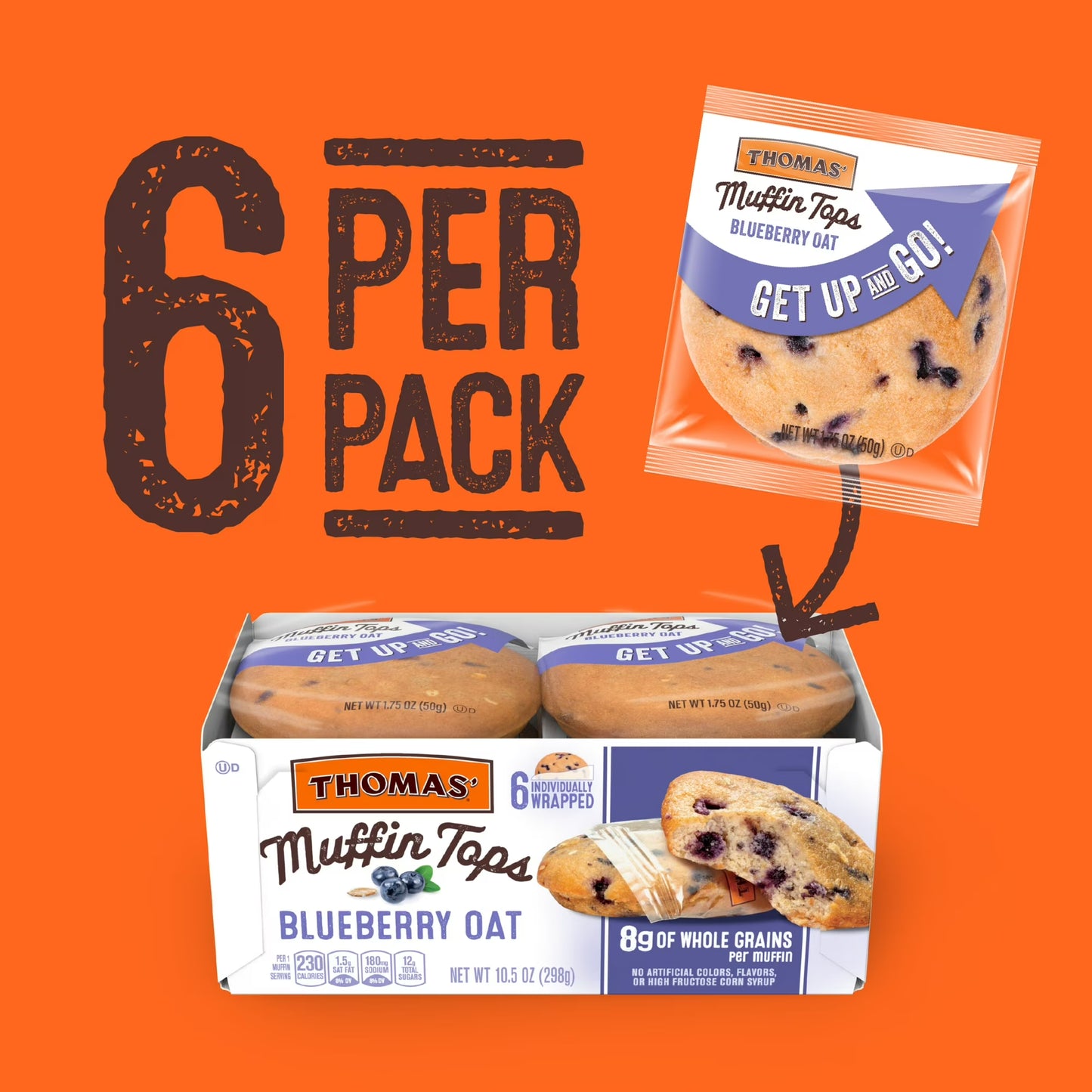 Thomas' Blueberry Oat Muffin Tops, 6 packs, Blueberry Muffin Tops, 10.5 oz Box
