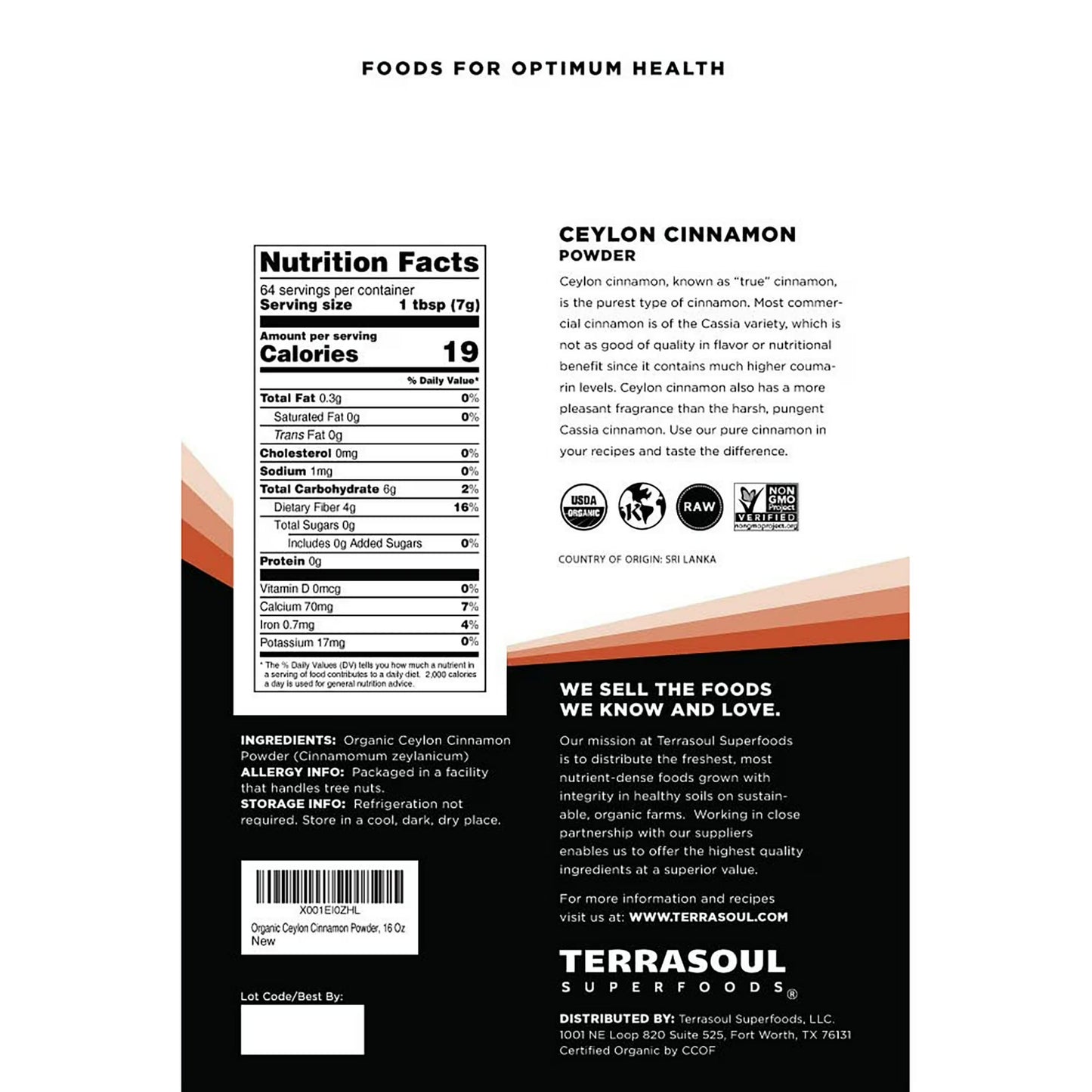 Terrasoul Superfoods Organic Ceylon Cinnamon Powder, 1 Lb