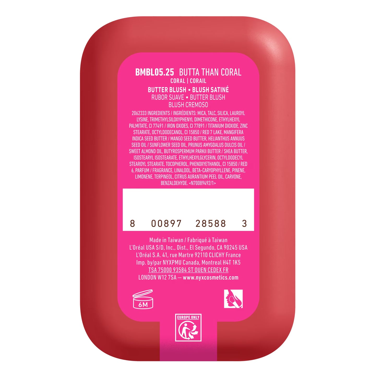 NYX Professional Makeup Buttermelt Blush Face Makeup Powder Blush, Butta Than Coral, 0.17 oz
