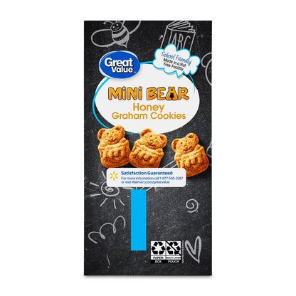 (3 pack) Great Value Mini Bear Honey Graham Cookies, 1 oz, 10 Snack Packs