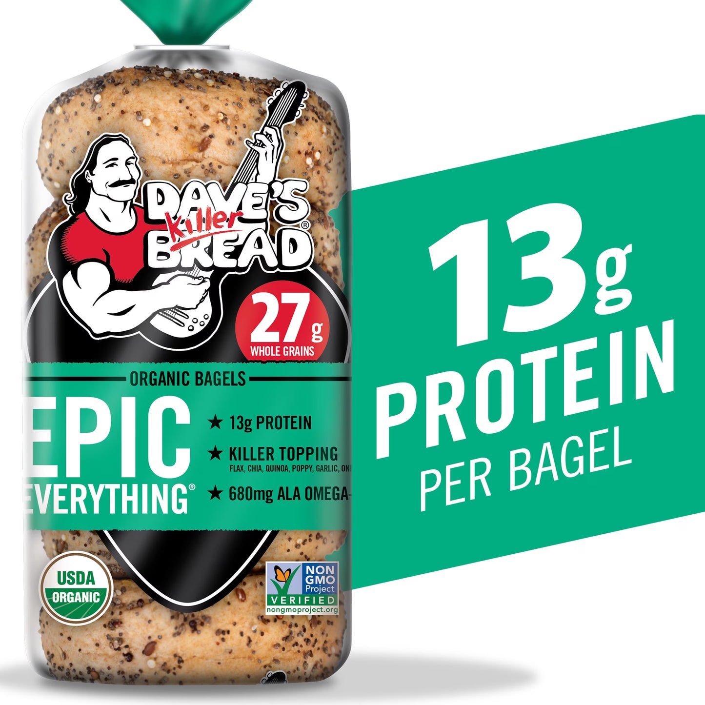 Dave's Killer Bread Epic Everything Bagels, Organic Bagels, 27g Whole Grains per Bagel, 5 Count
