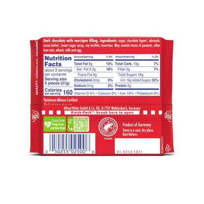 Ritter Sport Dark Chocolate with Marzipan 3.5oz Bar May Contain Nuts