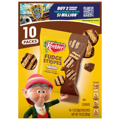 Keebler Fudge Stripes Minis, Original Shortbread Cookies Coated in Keebler Fudge, 10 oz, 10 Count