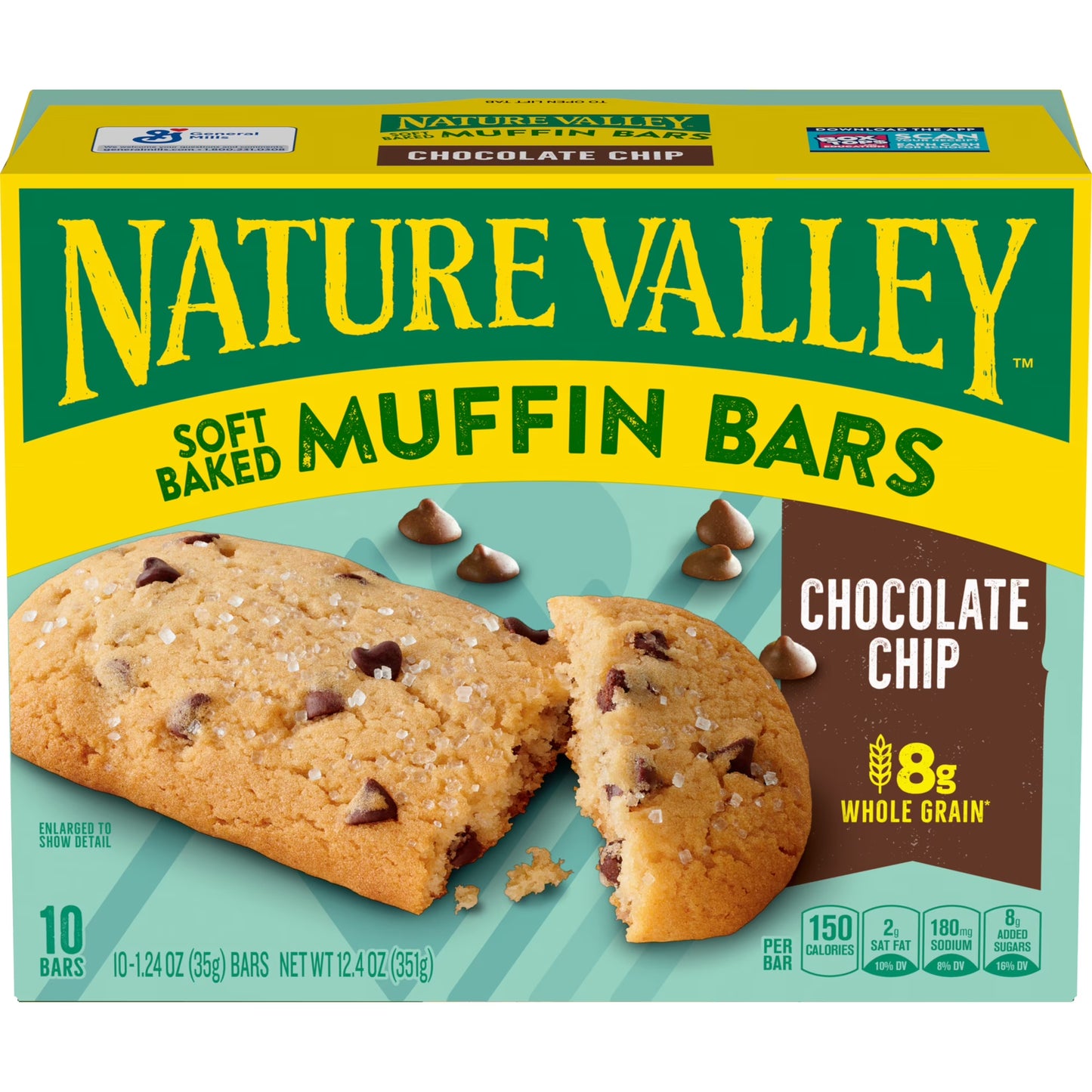 Nature Valley Soft Baked Muffin Bars, Chocolate Chip, Snack Bars, 10 Bars, 12.4 oz