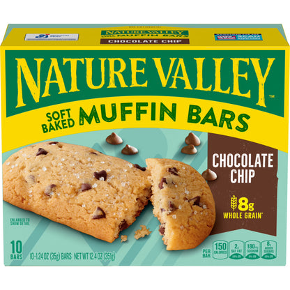 Nature Valley Soft Baked Muffin Bars, Chocolate Chip, Snack Bars, 10 Bars, 12.4 oz
