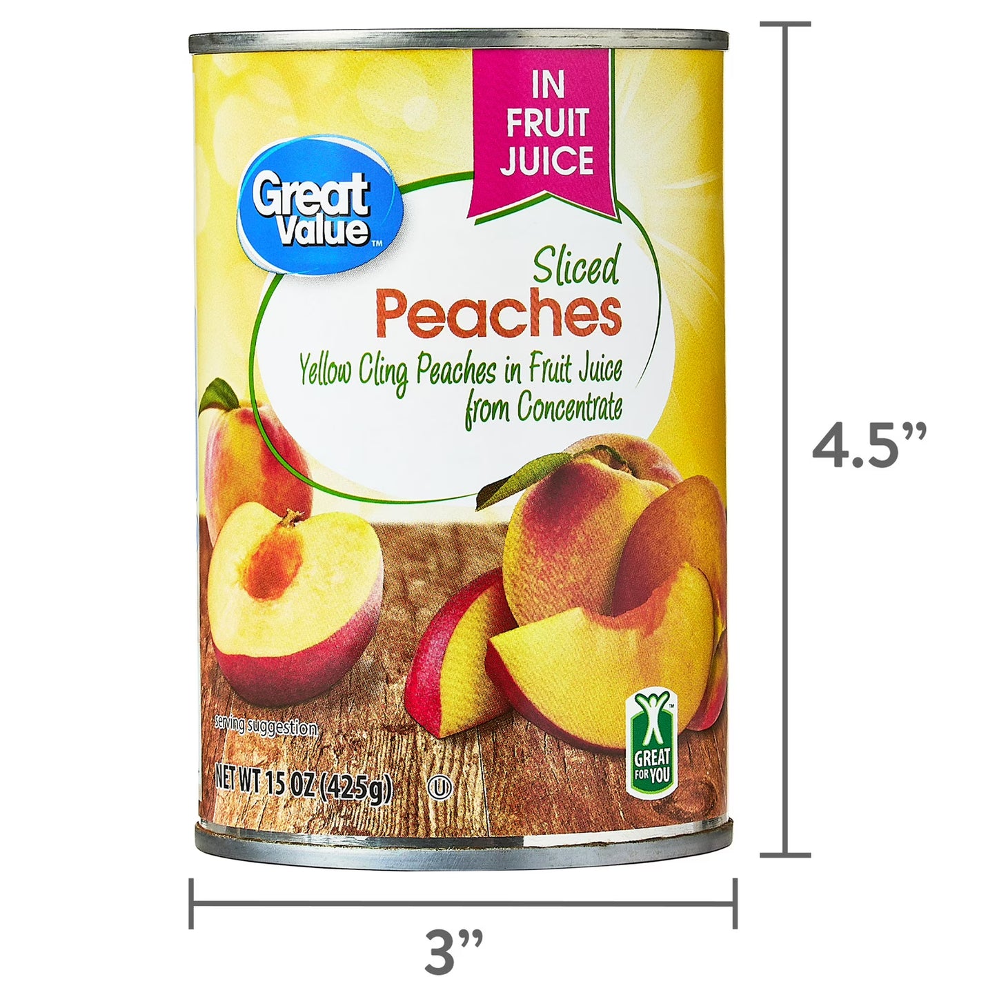 Great Value Sliced Yellow Cling Peaches in Juice, 14.75 oz Can