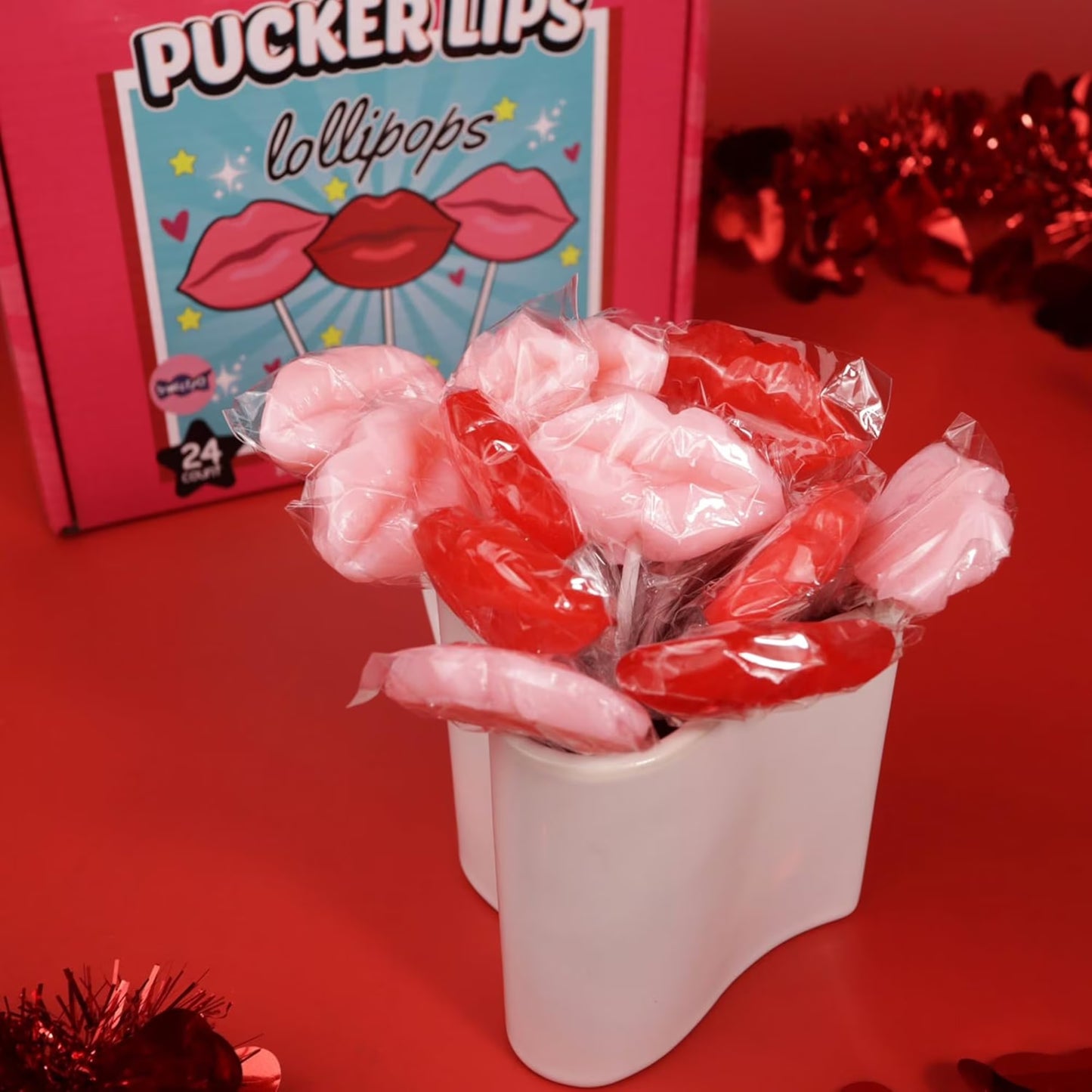 Pucker Lips Lollipops, Party Favor Candy Suckers, 24 Count, 14.7 Ounce Box