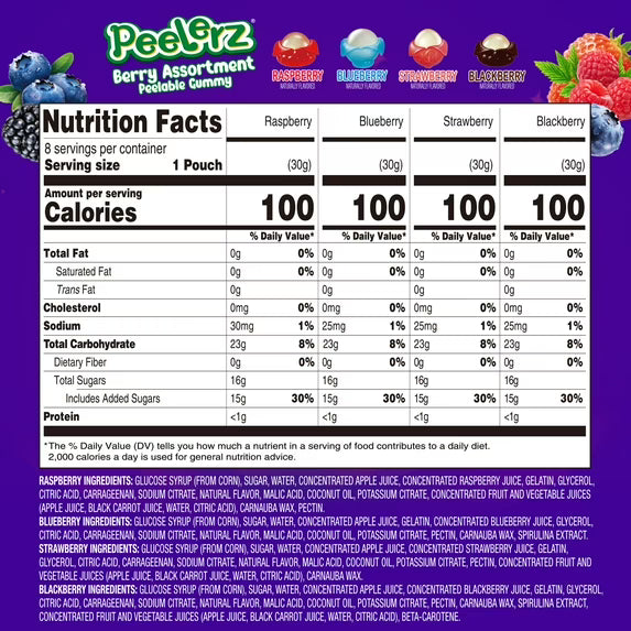 Amos Peelerz Variety Candy Packs, Berry Mixed Peelable Gummy Assortment 8.47oz (1 Pack)