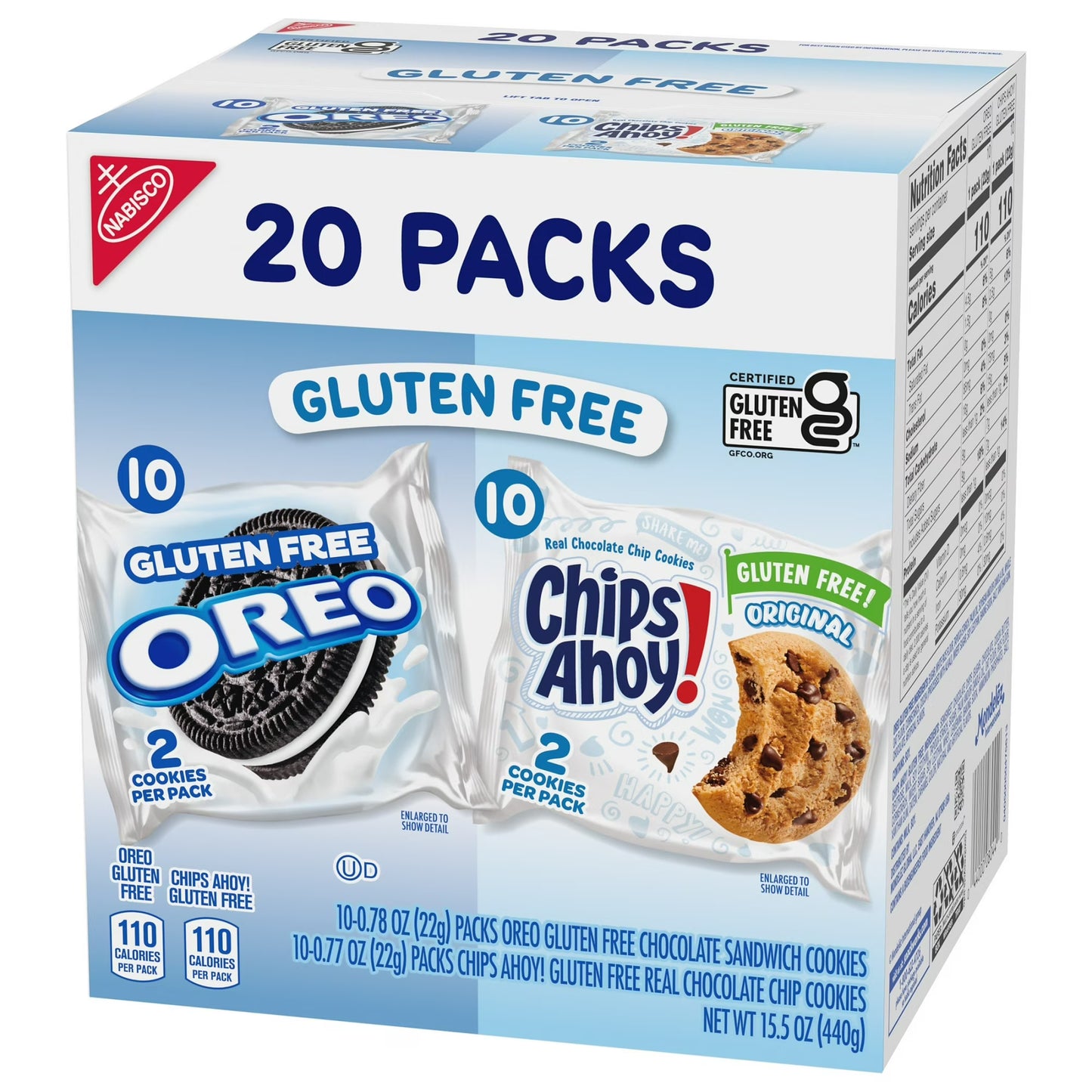 OREO Sandwich Cookies & CHIPS AHOY! Chocolate Chip Cookies Gluten Free Cookies Variety Pack, 20 Snack Packs