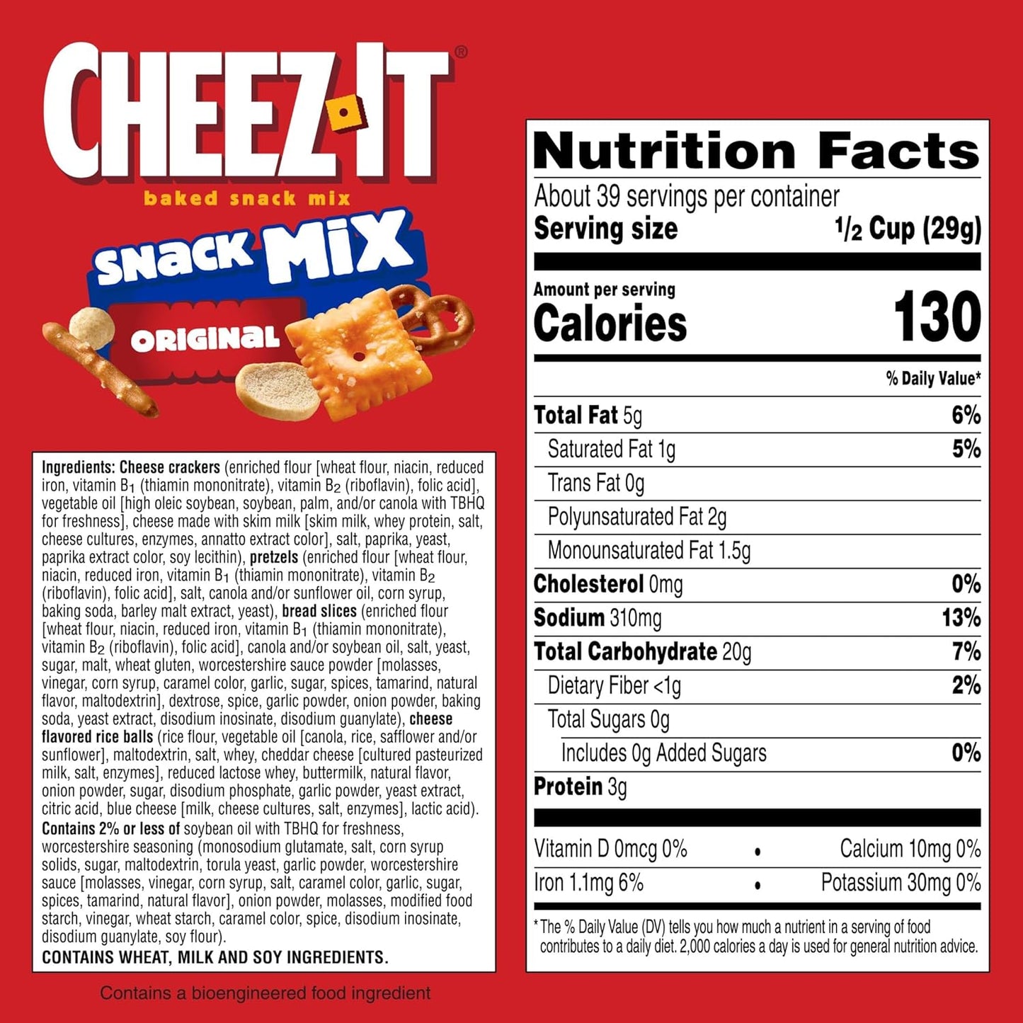Cheez-It Snack Mix, Classic Baked Mix, Lunch Snacks, Classic, 40oz Bag (1 Bag)