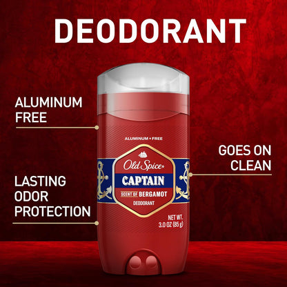 Old Spice Aluminum Free Deodorant for Men,24/7 Odor Protection,24/7 Freshness & Lasting Scent,Captain with Bergamot Scent,3.0 oz,(Pack of 12)