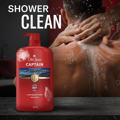 Old Spice Refreshing Body Wash for Men, 3X Defense, 24/7 Shower Fresh with Long Lasting Scent, Red Collection, Captain with Bergamot Scent, 33.4 oz