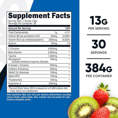 Nutricost Pre-Workout Powder (Strawberry Kiwi) 30 Servings, Gluten-Free
