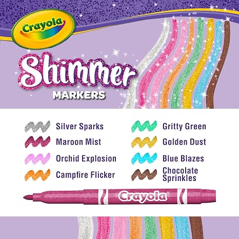CRAYOLA Shimmer Markers (Pack of 8) | Eight Different Shimmering Tones Perfect for Home or School Art Projects | Colouring Pens & Markers | Ages 3+