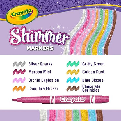 CRAYOLA Shimmer Markers (Pack of 8) | Eight Different Shimmering Tones Perfect for Home or School Art Projects | Colouring Pens & Markers | Ages 3+