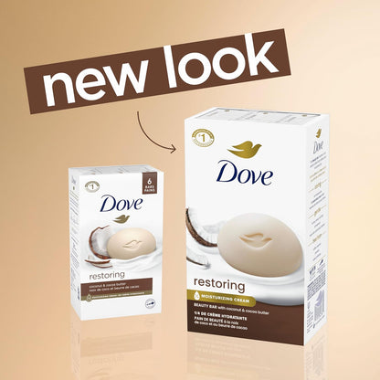 Dove Restoring Beauty Bar Soap 8 Count, Coconut & Cocoa Butter, 3.75 oz I Moisturizing beauty bar with coconut and cocoa butter for soft, nourished skin
